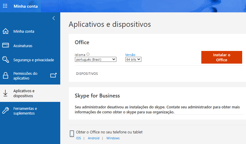 Aplicativos e Dispositivos   Instalar Office