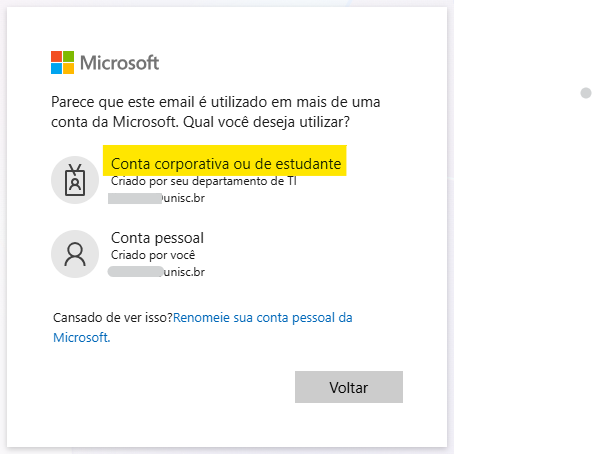 Conta Corporativa ou de Estudante