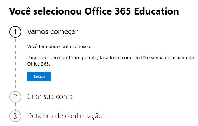 Voce selecionou Office 365   Entrar